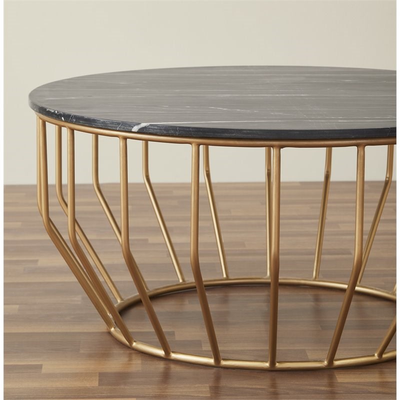Mod-Arte Modern Iron Metal Coffee Table with Marble Top in Black/Gold Leaf