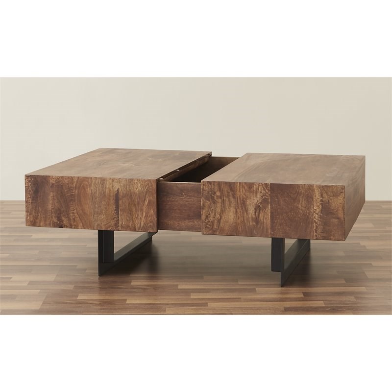 Mod-Arte Glide Brown Modern Hard Wood Coffee Table with Sliding Top