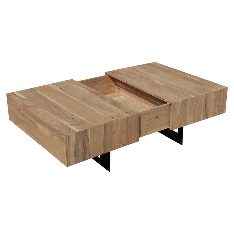 Mod-Arte Glide Modern Hard Wood Coffee Table with Sliding Top in Natural