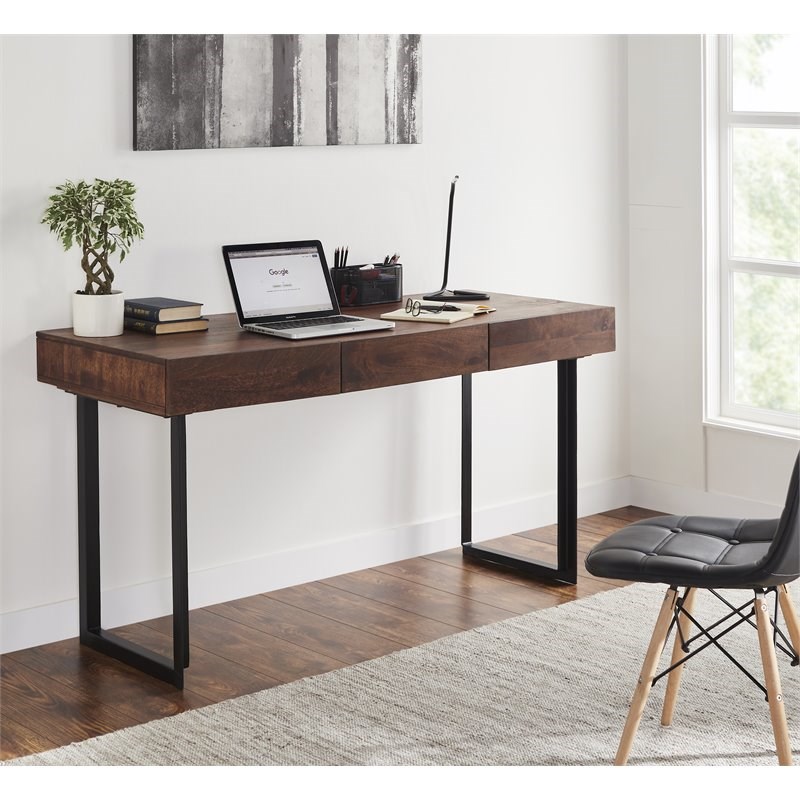 Mod-Arte Glide Modern Hard Wood and Iron Office Desk in Walnut