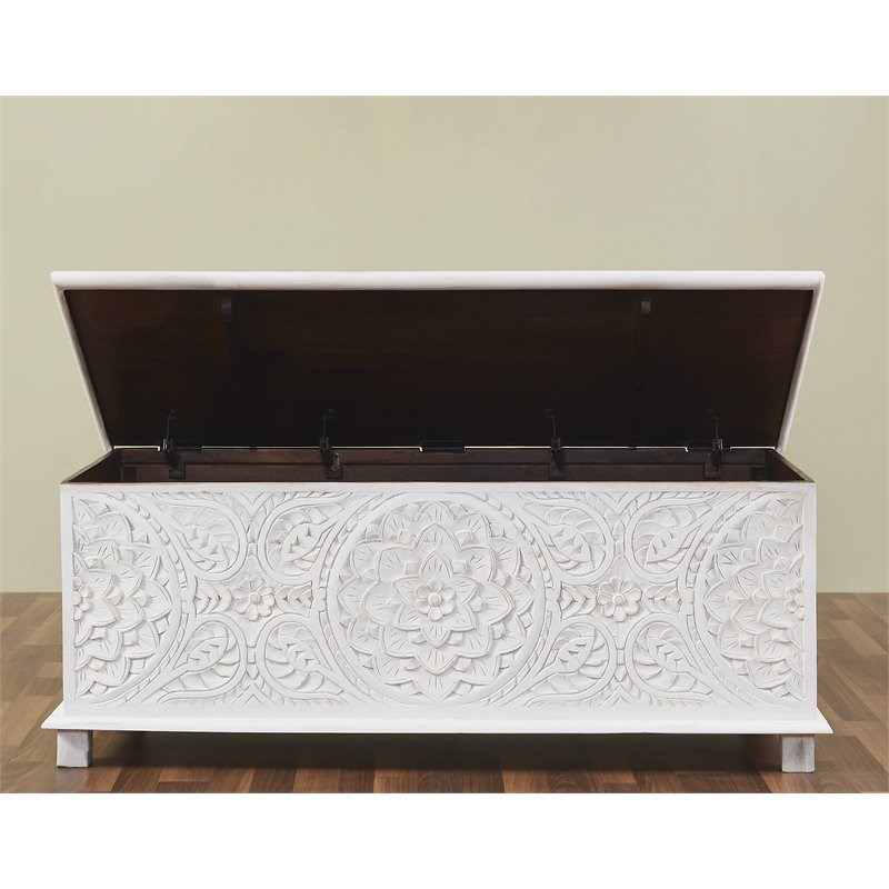 Mod-Arte Anglo Modern Solid Hard Wood Hand Carved Trunk in White