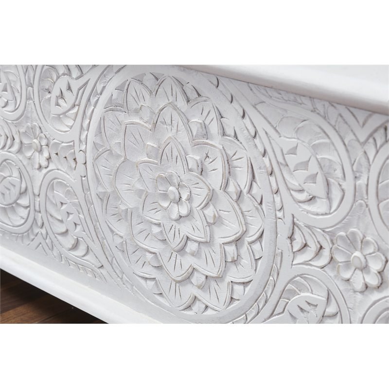 Mod-Arte Anglo Modern Solid Hard Wood Hand Carved Trunk in White