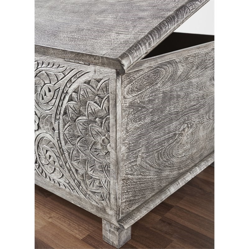 Mod-Arte Anglo Modern Solid Hard Wood Hand Carved Trunk in Gray