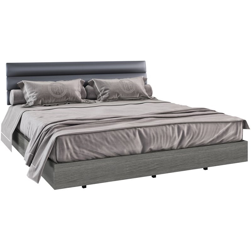 Mod-Arte Lyon Modern Wood and Faux Leather Upholstered King Bed in Glossy Gray