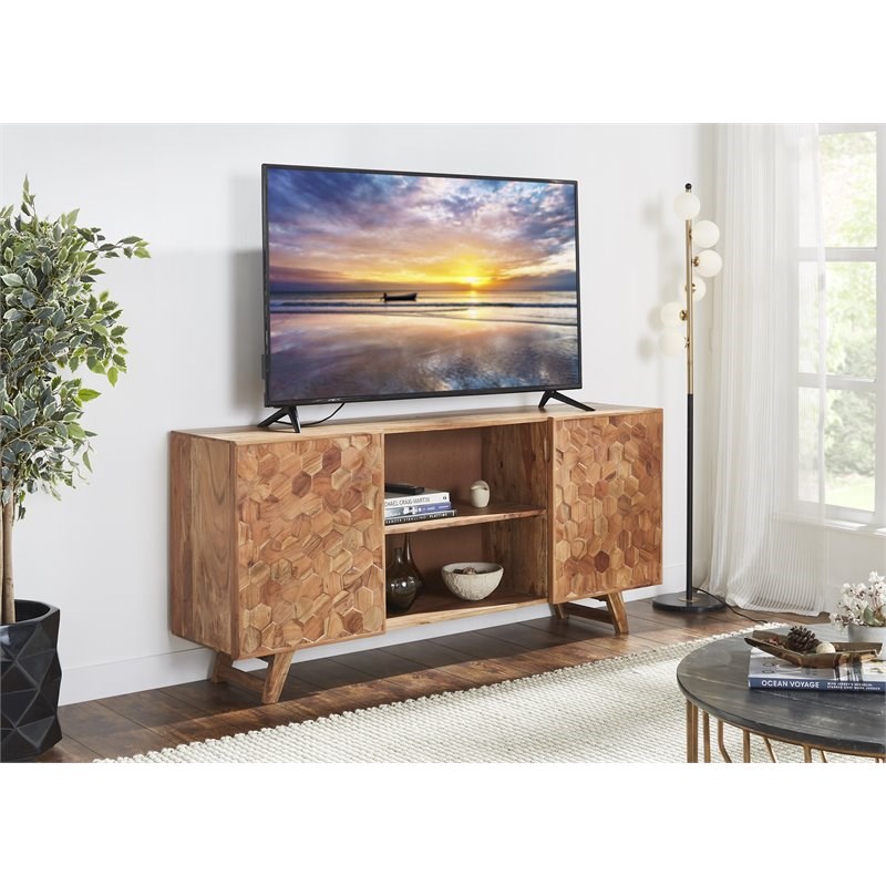 Mod-Arte Hive Mid-Century Solid Hardwood TV Unit for TVs up to 66