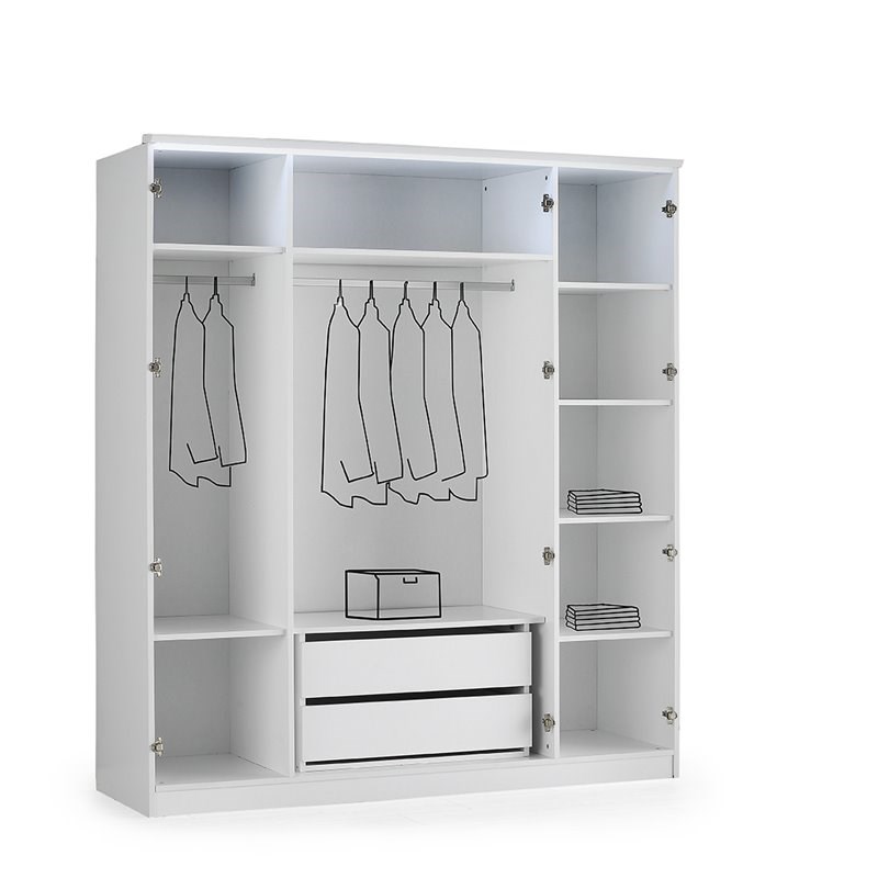 Mod-Arte Roma 4-Door Wood LED Freestanding Wardrobe Cabinet in Gloss White