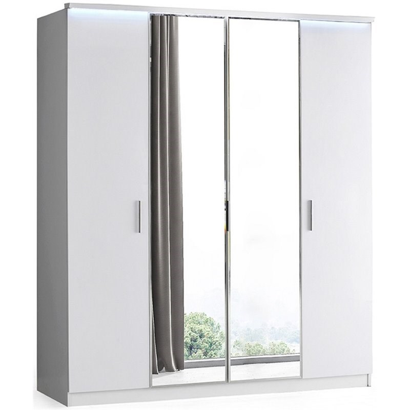 Mod-Arte Roma 4-Door Wood LED Freestanding Wardrobe Cabinet in Gloss White