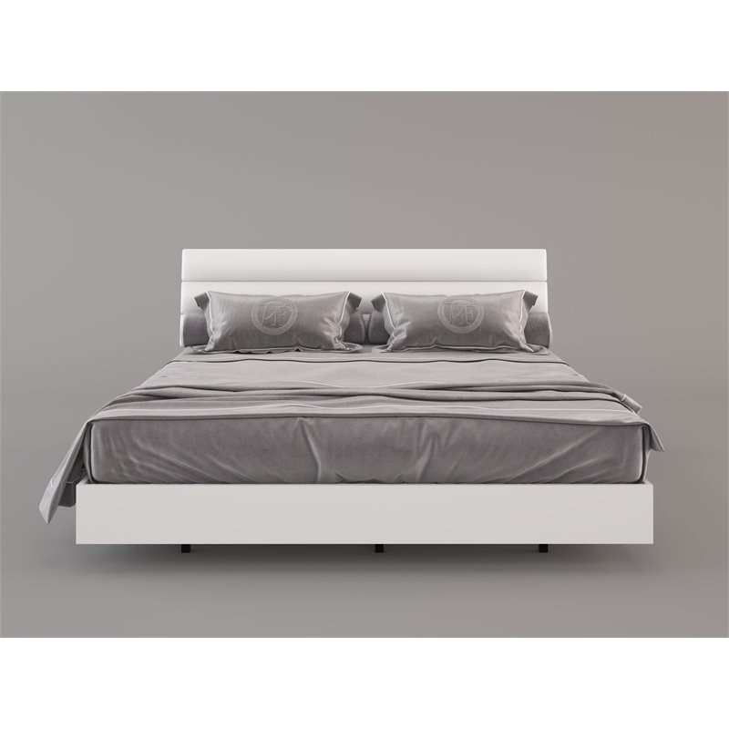 Mod-Arte Lyon Modern Wood and Faux Leather Upholstered King Bed in Glossy White