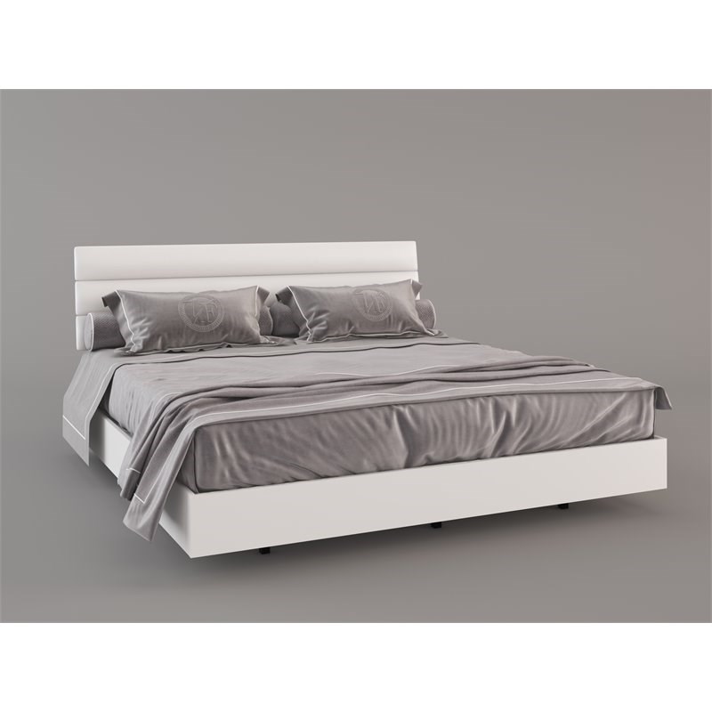 Mod-Arte Lyon Modern Wood and Faux Leather Upholstered Queen Bed in Glossy White