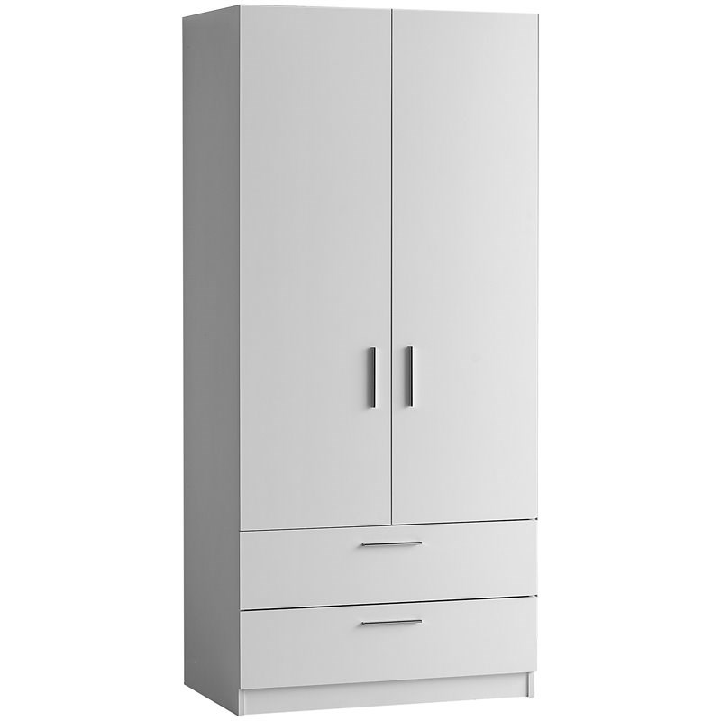 Mod-Arte Lyon 2-Door 2-Drawer Freestanding Wood Wardrobe Cabinet in Matte White