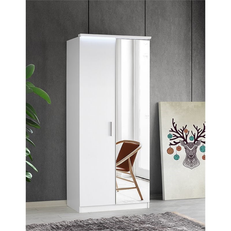 Mod-Arte Roma 2-Door Wood LED Freestanding Wardrobe Cabinet in Gloss White