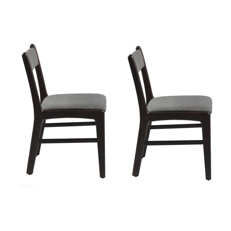 Cara Dark Grey Rubber Wood Fabric Dining Chair with Espresso Leg (Set of 2)