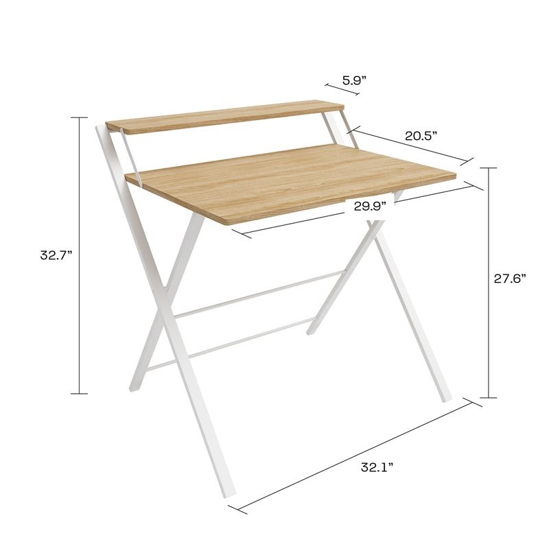 Jamesdar Core MDF and Steel Folding Two-Tier Desk in White & Natural