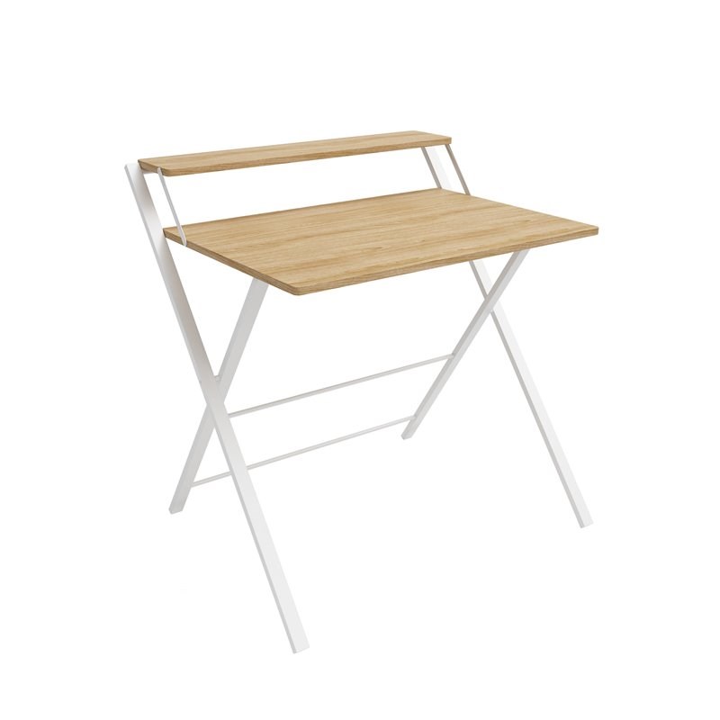 Jamesdar Core MDF and Steel Folding Two-Tier Desk in White & Natural
