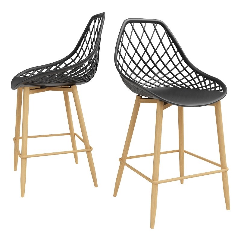 Kurv Counter Chair in Black and Natural (set of 2)