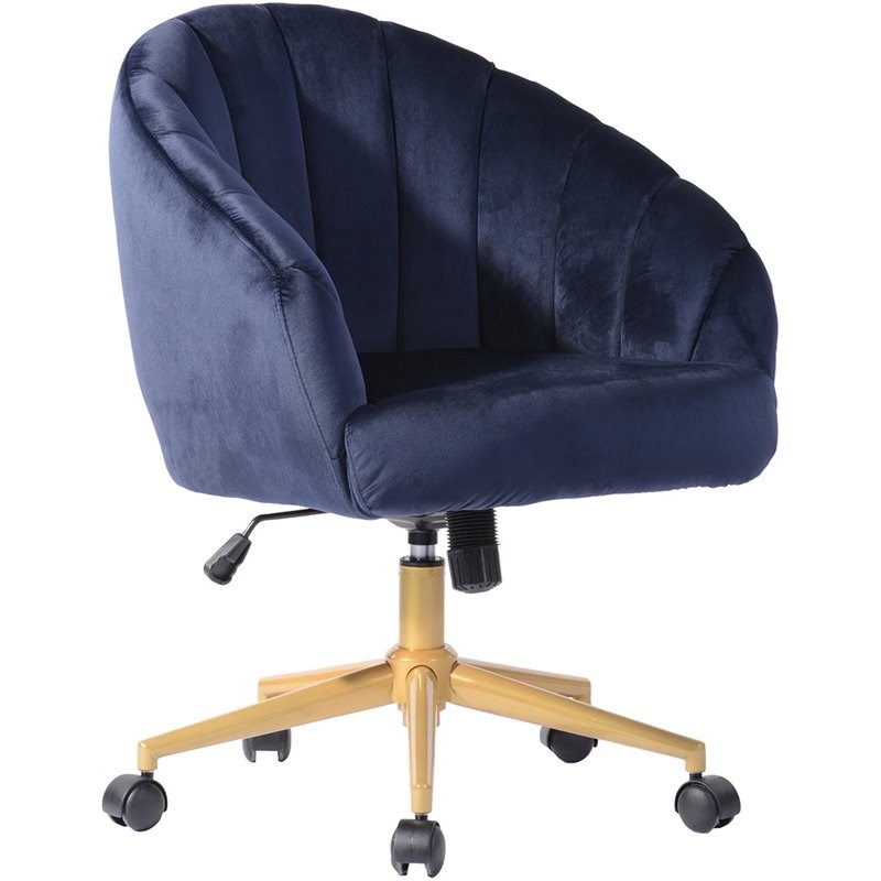 blue velvet office chair with gold legs