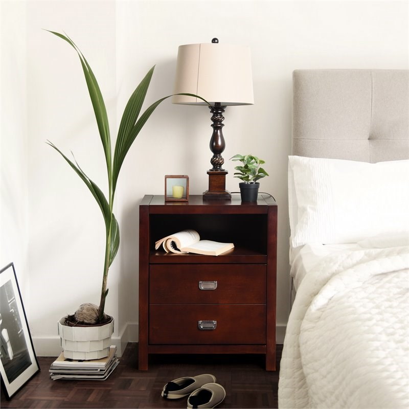 FurnitureR Loralie 27'' Solid Wood Tall Nightstand with Drawer in Espresso
