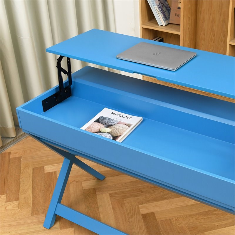 FurnitureR Parca Lift-Top Adjustable Height Wood Writing Desk in Blue