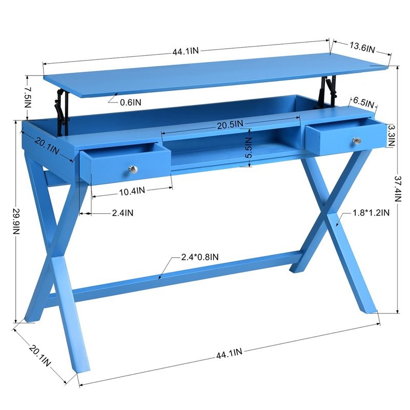 FurnitureR Parca Lift-Top Adjustable Height Wood Writing Desk in Blue