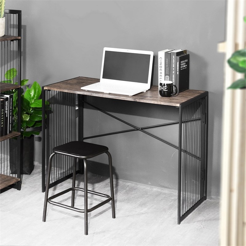 Homycasa Brown Computer Desk Modern Writing Desk with Metal Structure
