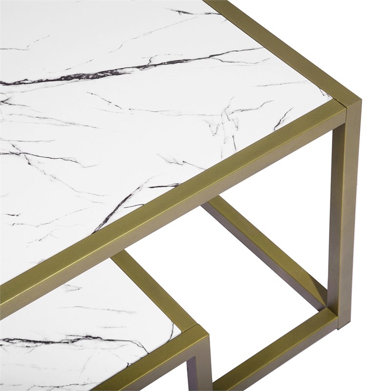 Homycasa White Wood Gold Frame Coffee Table Homesquare