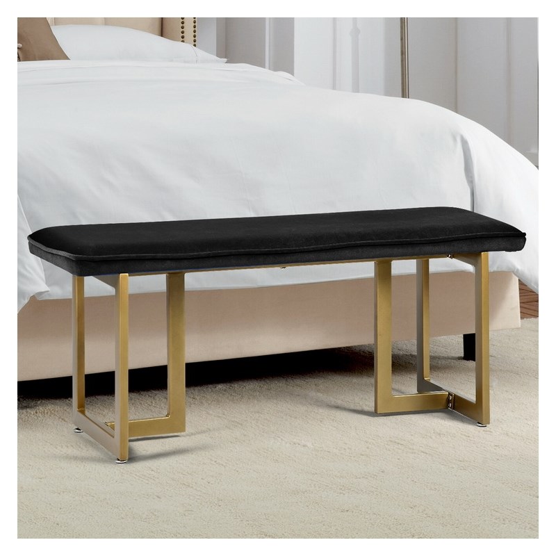 Homycasa Black Fabric Gold Legs Bench Homesquare