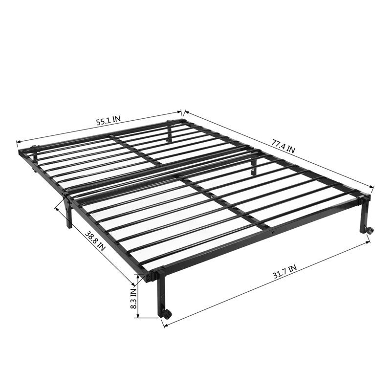 Homycasa Black Metal Bed Frame Full Size Platform with Lockable Wheels