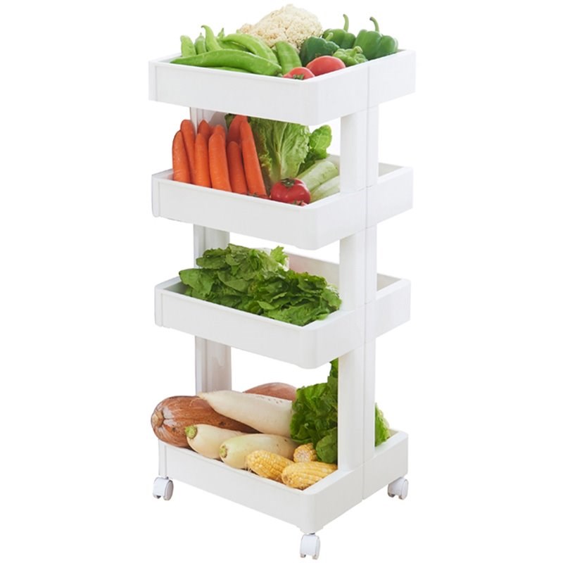 HANAMYA 4-Shelf Plastic Rolling Storage Cart with Plastic Basket in White