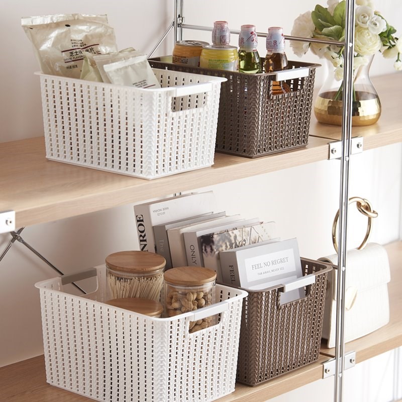 HANAMYA Storage Basket Organizer with Handle 12 Liter in White (Set of 4)