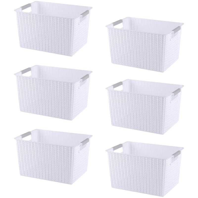 HANAMYA Storage Basket Organizer with Handle 7 Liter in White (Set of 6)