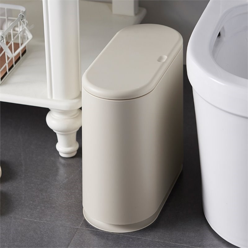 HANAMYA 8 Liter Slim Trash Can w/Press Top Lid Garbage Bin for Bathroom in White