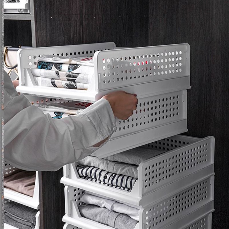 HANAMYA Folding and Stackable Storage Shelf Closet Organizer in White (Set of 4)