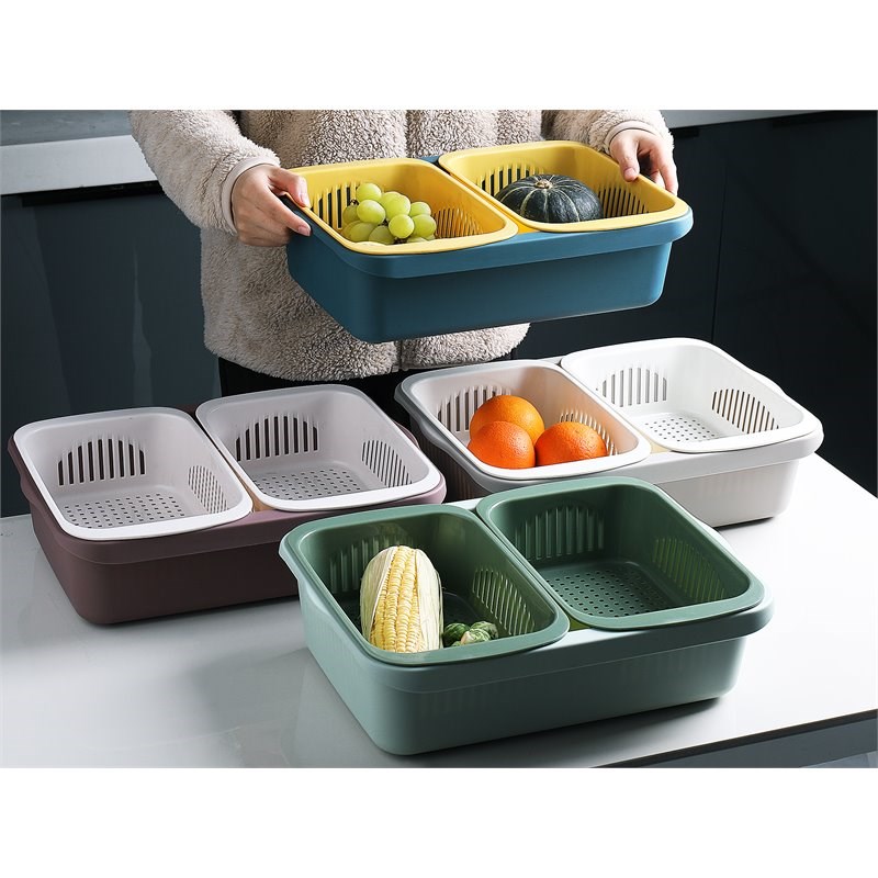 HANAMYA 3-in-1 Kitchen Food Strainer/Colander Set Wash Basket in Gray and Beige