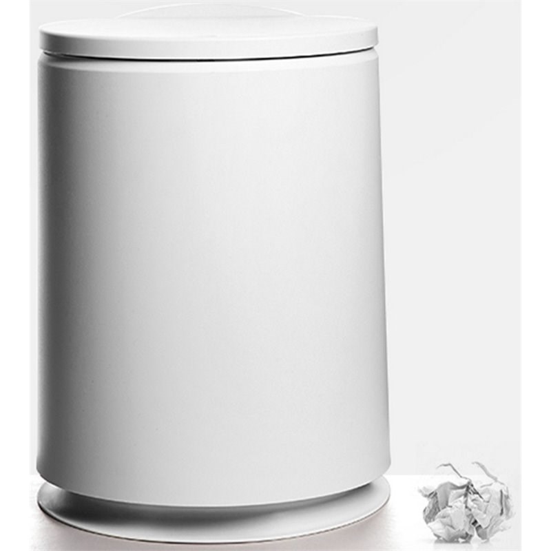 HANAMYA 10 Liter/2.6 Gallon Cylindrical Trash Can with Press Top Lid in White