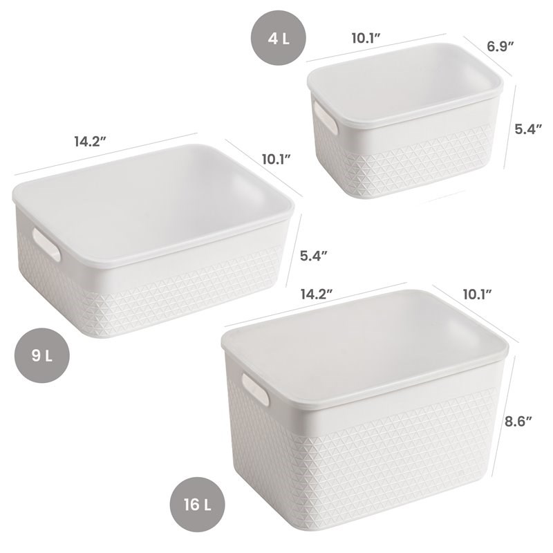 HANAMYA Lidded Storage Organizing Container 16 Liter in Off-White (Set of 4)