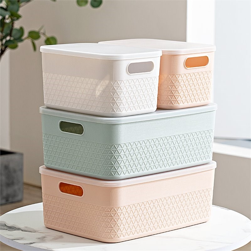 HANAMYA Lidded Storage Organizing Container 9 Liter in Off-White (Set of 4)
