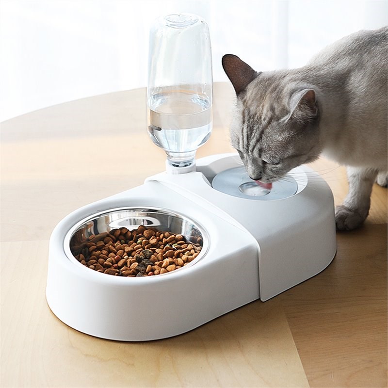 HANAMYA 2-in-1 Pet Feeder Set with Automatic Water Dispenser/Bowl in White