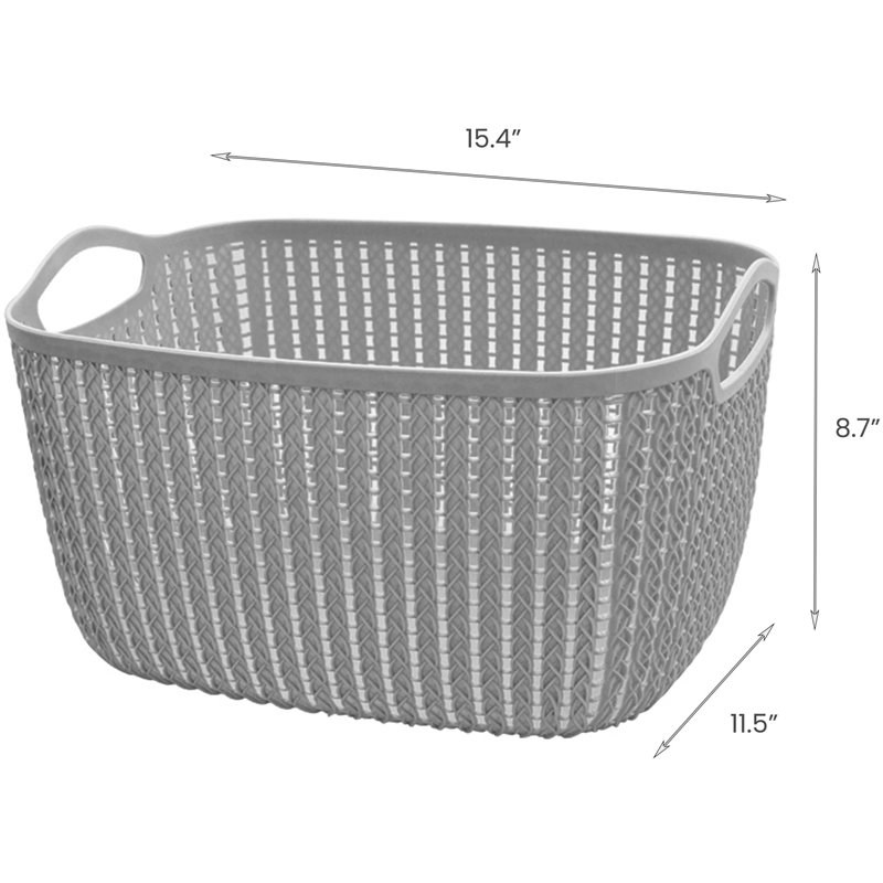 HANAMYA Storage Basket Organizer with Handle 20 Liter in Gray (Set of 4)