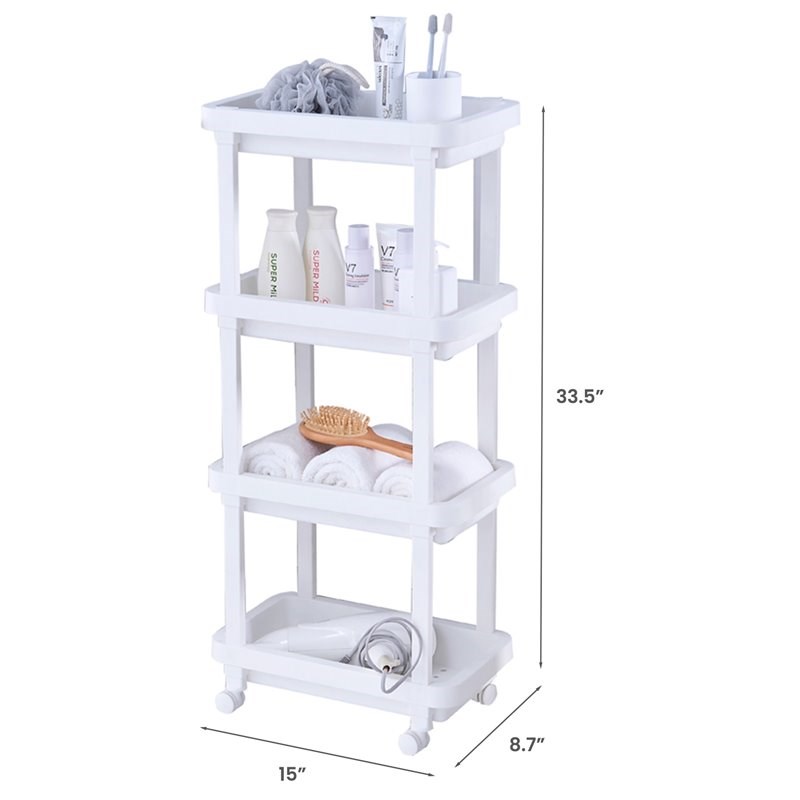 HANAMYA Plastic Rolling Storage Cart 4-Storage Shelves in White