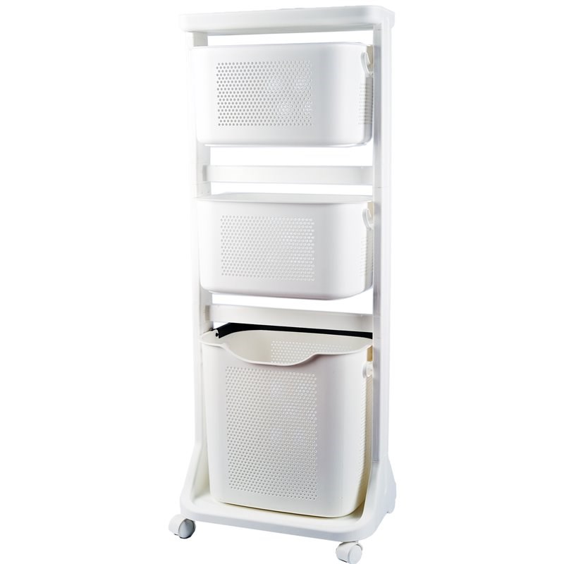 HANAMYA 3-Portable Basket Rolling Cart with Top Shelf in White