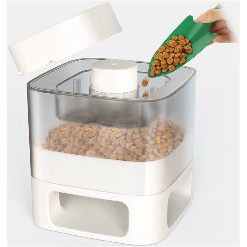 HANAMYA Dog Food Dispensing Container Slow Feeder with Press Button in White