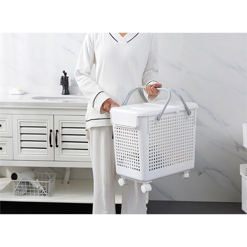 HANAMYA 2-in-1 Laundry Hamper and Basket Set with Lid in White