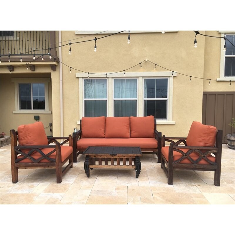 Rustic Homes Teak Wood Outdoor 3-Seater Sofa with Sunbrella Cushions in Natural