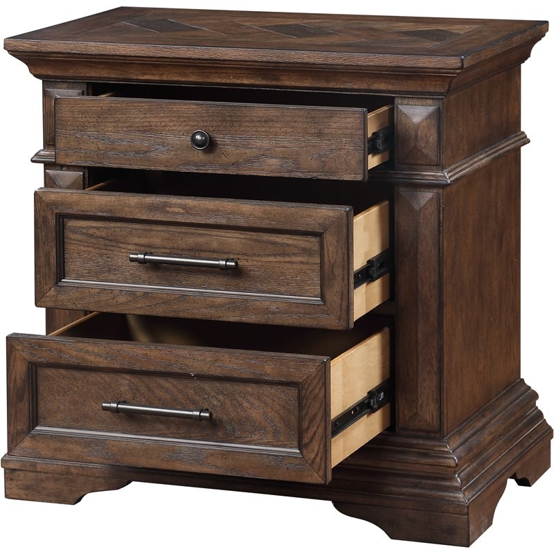 New Classic Furniture Mar Vista Solid Wood 3-Drawer Nightstand in Brushed Walnut