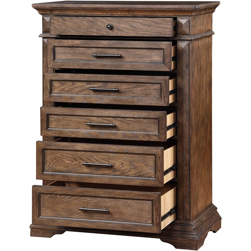 New Classic Furniture Mar Vista Solid Wood 6-Drawer Chest in Brushed Walnut