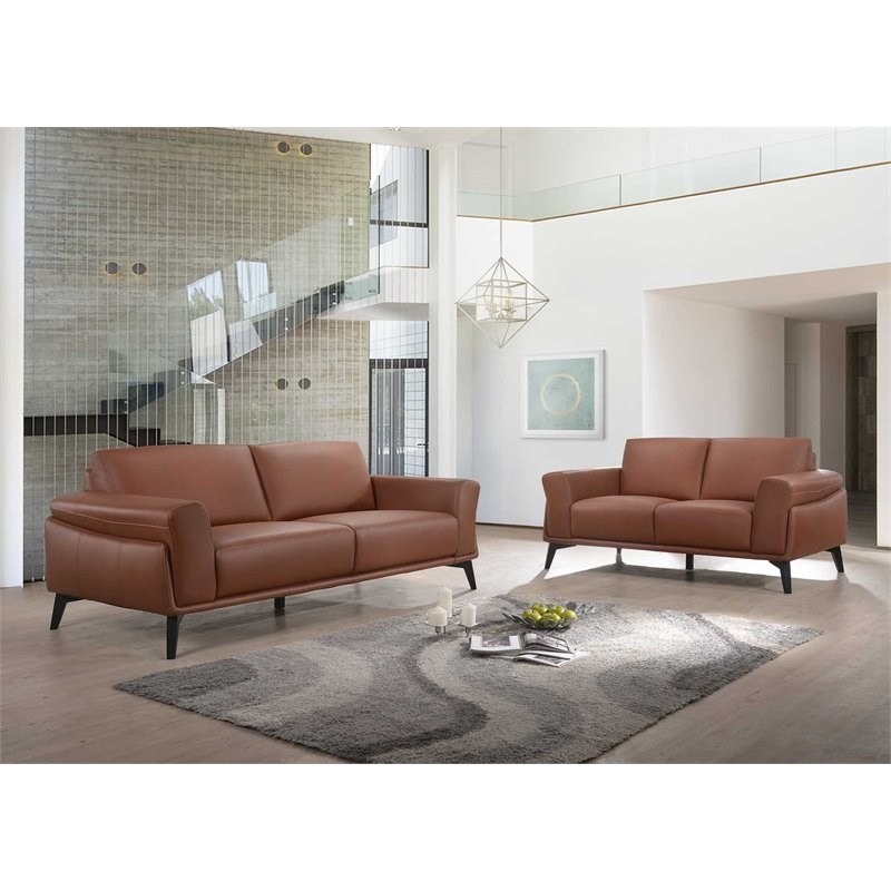 New Classic Furniture Como Leather Upholstered Loveseat in Terracotta