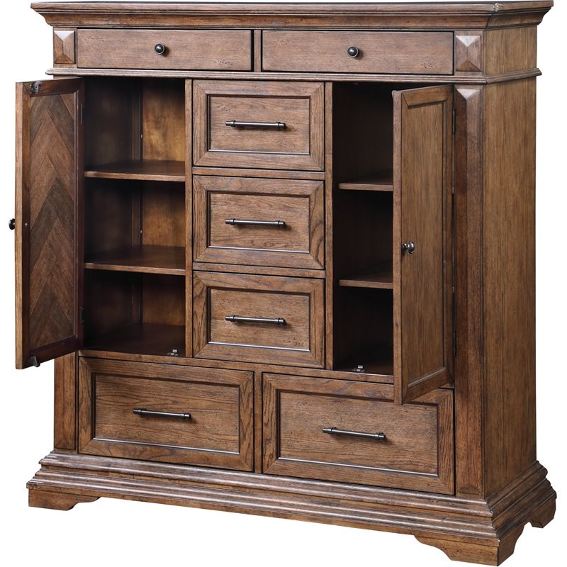 New Classic Furniture Mar Vista Solid Wood 6-Drawer Door Chest in Brushed Walnut