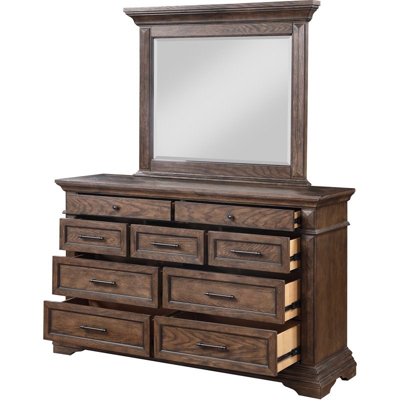 New Classic Furniture Mar Vista Solid Wood Dresser/Mirror Set in Brushed Walnut