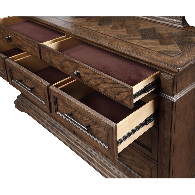 New Classic Furniture Mar Vista Solid Wood Dresser/Mirror Set in Brushed Walnut