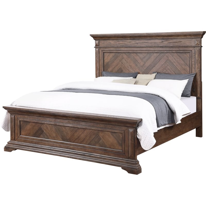 New Classic Furniture Mar Vista 6/0 Solid Wood King Bed in Brushed Walnut